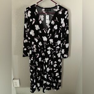 Lane Bryant Black and White Floral Long Sleeve Dress